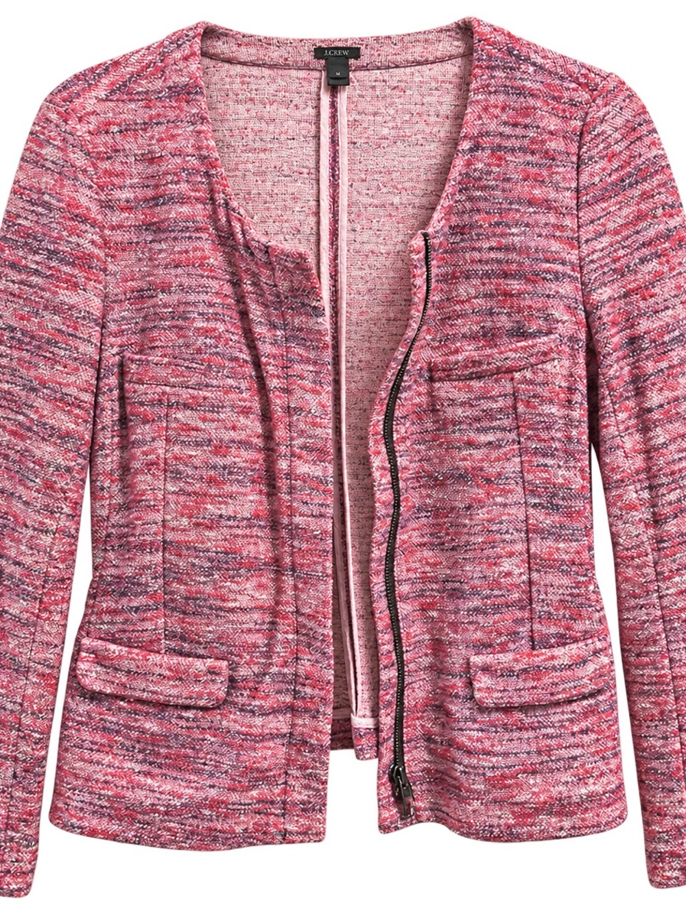 J. Crew Pink Multi Tweed Zip Blazer